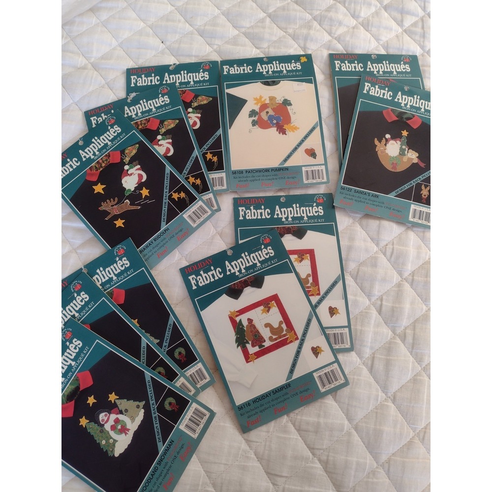 Vtg Lot Of 10 Iron On Appliqué Kits What's NEW old stock NOS 90s 1995 Christmas